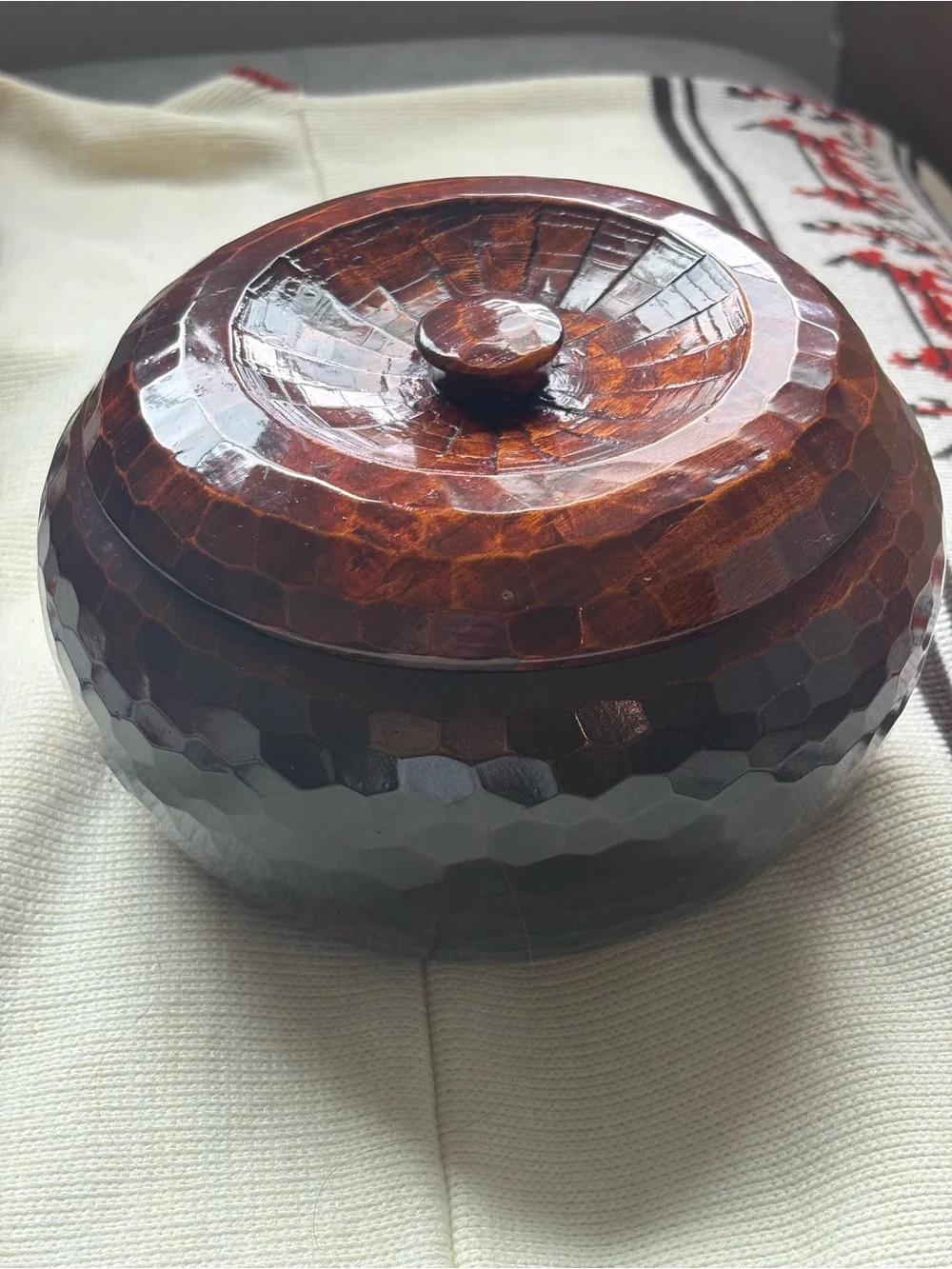Vintage Japanese Wooden Lidded Bowl - Deep Brown